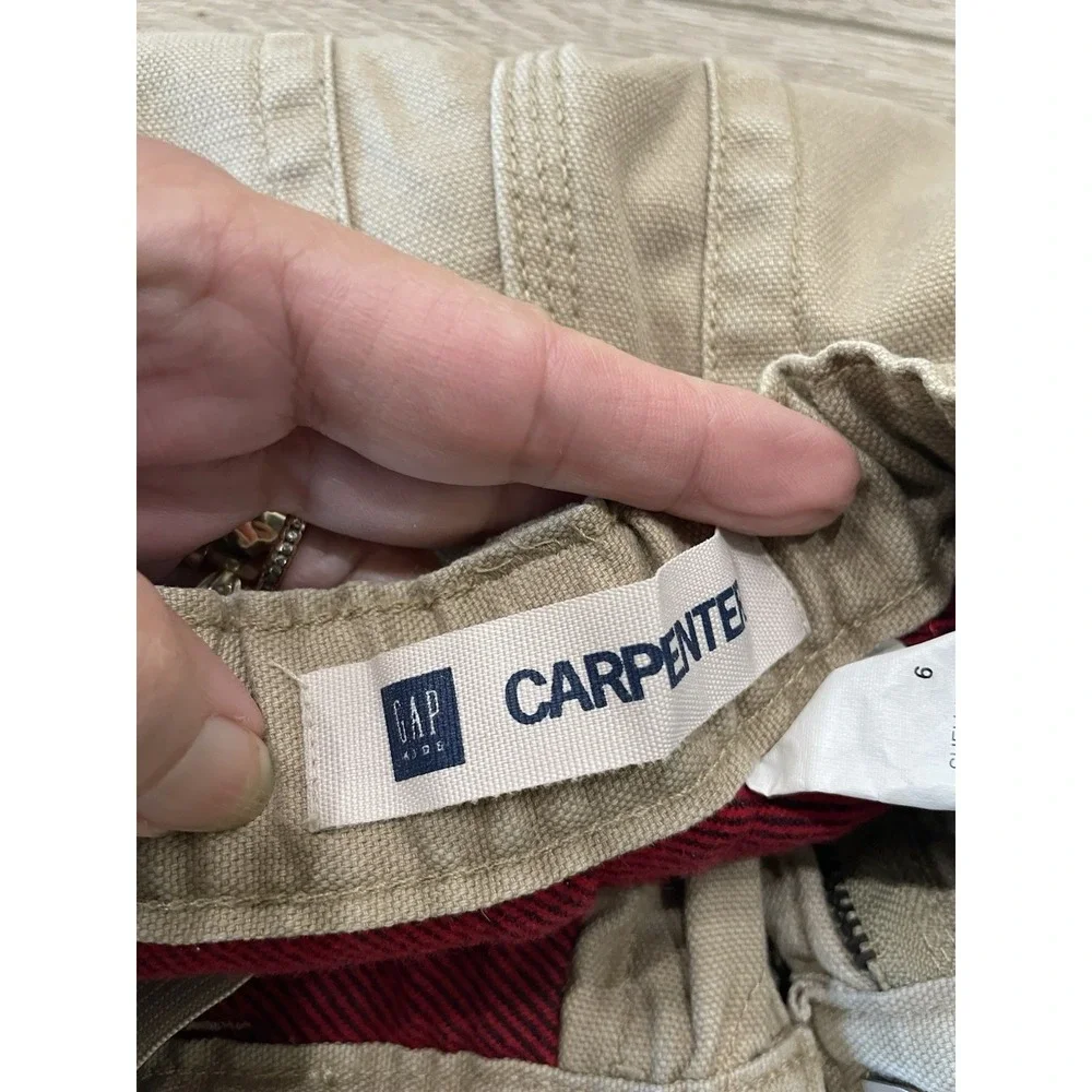 NWT‎ Vintage Y2K GAP Red Flannel Lined Beige Carpenter Pants Wide Leg Boys Sz 6